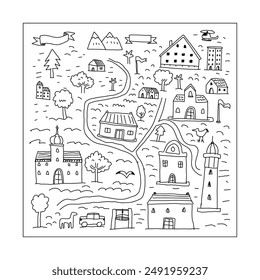 fantasy map, doodle hand drawn