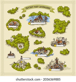 Fantasy Map Landmark illustrations 3 forest and settlement