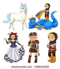 Fantasy medieval characters and dragons