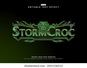 fantasia verde crocodilo medieval rpg logotipo do jogo com cabeça de crocodilo e 3d místico quadro texto efeito
