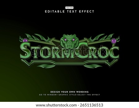 fantasy medieval green crocodile rpg game logo with crocodile head and 3d mystic frame text effect