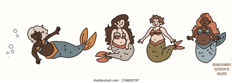 Fantasy mermaid gender neutral baby illustration clipart. Simple whimsical minimal earthy 2 tone color. Kids nursery room decor print or cartoon animal line art sticker.