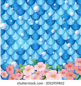 Fantasy mermaid scale pattern with many flowers illustration