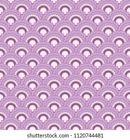 Fantasy mermaid scales squama background, vector seamless fabric pattern, tiled textile print. Classic chinese squama scales seamless arc tiles background. Fish skin pattern.