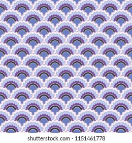 Fantasy mermaid scales squama background, vector seamless fabric pattern, tiled textile print. Vintage chinese squama scales seamless arc tiles mosaic. Reptile skin pattern.