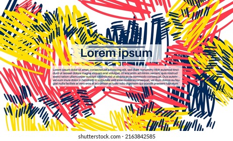 Fantasía desordenado doodle formas geométricas fondo. Tarjeta abstracta, disposición. Página de inicio creativa o fondo de negocios. Portada de publicidad.