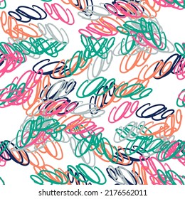 Fantasy messy freehand doodle geometric shapes seamless pattern.  Infinity ditsy scribble abstract card, layout. Creative background. Textile, fabric, wrapping paper.