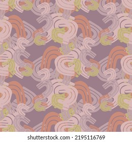Fantasy messy freehand doodle geometric shapes seamless pattern.  Infinity ditsy scribble abstract card, layout. Creative background. Textile, fabric, wrapping paper.