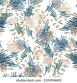 Fantasy messy freehand doodle geometric shapes seamless pattern.  Infinity ditsy scribble abstract card, layout.