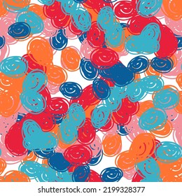 Fantasy messy freehand doodle geometric shapes seamless pattern.  Infinity ditsy scribble abstract card, layout. Creative background. Textile, fabric, wrapping paper.