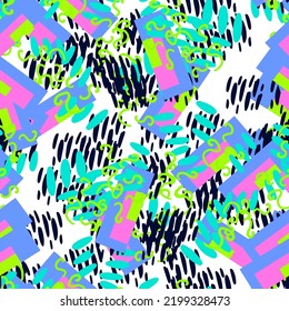 Fantasy messy freehand doodle geometric shapes seamless pattern.  Infinity ditsy scribble abstract card, layout. Creative background. Textile, fabric, wrapping paper.