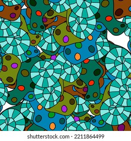 Fantasy messy freehand doodle geometric shapes seamless pattern.  Infinity ditsy scribble abstract card, layout. Creative background. Textile, fabric, wrapping paper.