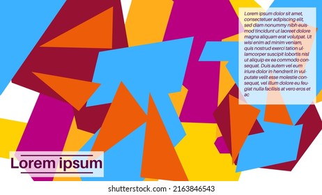 Fantasy messy geometric shapes background. Minimalistic abstract card, layout. Creative landing page or business background. Advertisement cover.