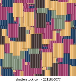 Fantasy messy square geometric shapes seamless pattern.  Infinity abstract card, layout. Creative background. Textile, fabric, wrapping paper.