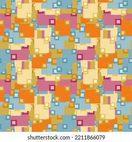 Fantasía desordenada forma geométrica cuadrada sin problemas.  Tarjeta abstracta infinita, disposición. Fondo creativo. Textil, tela, papel de envoltura.