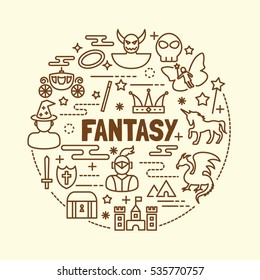 fantasy minimal thin line icons set, vector illustration design elements