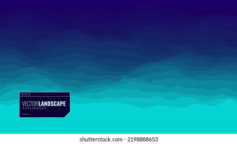 Fantasy Mobile Game Blue Wide Landscape Background. Bright Synthwave Vaporwave Mountains Design. Panoramic Landscape Game View. Vector Illustration