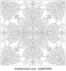 Fantasy monochrome pattern for coloring book, with small openwork elements