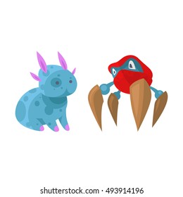 Fantasy monster color grunge character funny design element