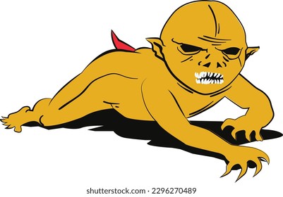 Fantasy monster with horns and tail. Vector illustration of a monster