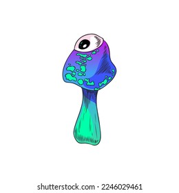 Fantasy monster mushroom or alien plant from fairy tale or fantasy, hand drawn cartoon vector illustration isolated on white background. Acid poisonous mushroom beast.