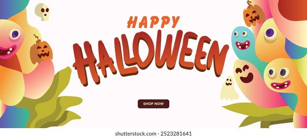 Fantasy Monsters for Halloween concept. abstract geometric liquid form. monster halloween with hand drawn banner template vector illustration.