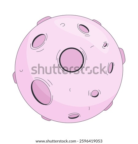Fantasy moon with craters 2D cartoon object. Surreal celestial body. Dreamy lunar surface. Sci-fi theme. Dreamlike cosmic planet isolated element flat vector clip art on white. Spot illustration