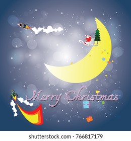 Fantasy Moon with Santa Cross Gifts, Merry Christmas and Happy New Year.