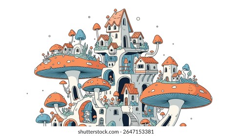 Fantasy Mushroom House and Village Digital Painting