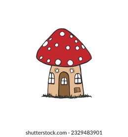Fantasy mushroom plant house concept cartoon doodle drawing vector.