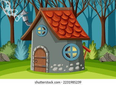 Fantasy mystery house in the forest illustration