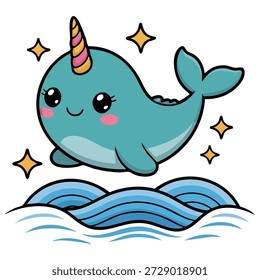 Fantasía narval Ilustración vectorial de estilo de diseño plano