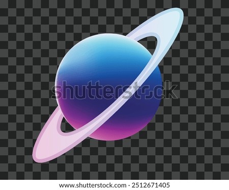 fantasy neon glowing Saturn planet on transparent background