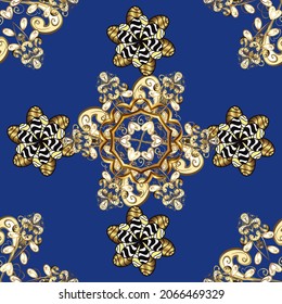 Bonita ilustración. Patrón vectorial clásico sin fisuras. Ornamento oriental amarillo, azul y marrón para tela, papel pintado y embalaje. Fondo clásico vintage. Ornamento del oriente de Damasco.