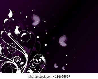 Fantasy night abstract background with flowers,swirls and other floral ornamental  elements and butterfly