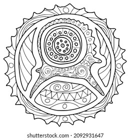 Fantasy on an ancient ethnic theme, the art of Central Asia and Siberia. Round sketch, amulet.