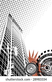 Fantasy on a city theme on a white background