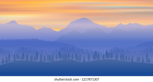 Fantasy on the dawn in the mountains, vector illustration, EPS10