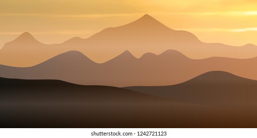 Fantasy on the dawn in the mountains, vector illustration, EPS10