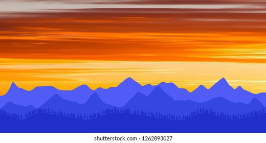 Fantasy on the dawn in the mountains, vector illustration, EPS10
