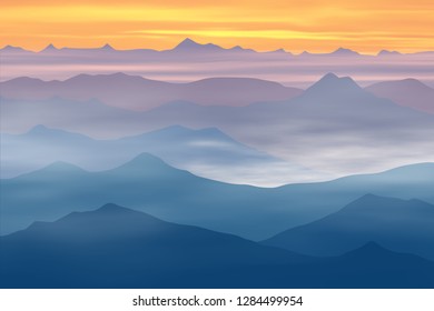 Fantasy on the dawn in the mountains, vector illustration, EPS10
