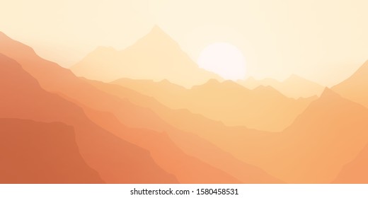 Fantasy on the setting sun in the mountains, vector illustration, EPS10