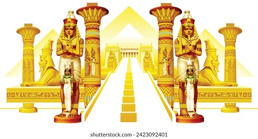 Fantasy on the theme of ancient Egyptian monumentalism on a white background