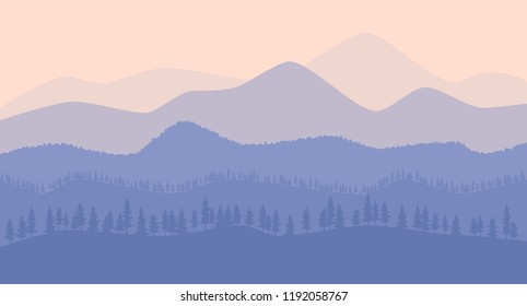 Fantasy on the theme of the evening landscape, sunset in the mountains, panoramic view