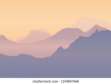 Fantasy on the theme of the evening landscape, sunset in the mountains, EPS10