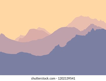 Fantasy on the theme of the evening landscape, sunset in the mountains