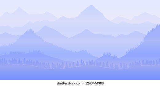 Fantasy on the theme of the evening landscape, sunset in the mountains, vector illustration, EPS10