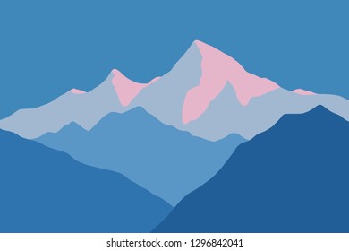 Fantasy on the theme of the morning landscape, sunrise in the mountains, vector illustration
