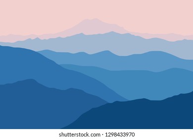 Fantasy on the theme of the morning landscape, sunrise in the mountains, vector illustration