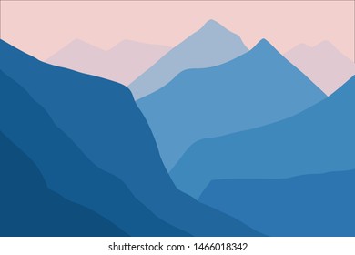 Fantasy on the theme of the morning landscape, sunrise in the mountains, vector illustration